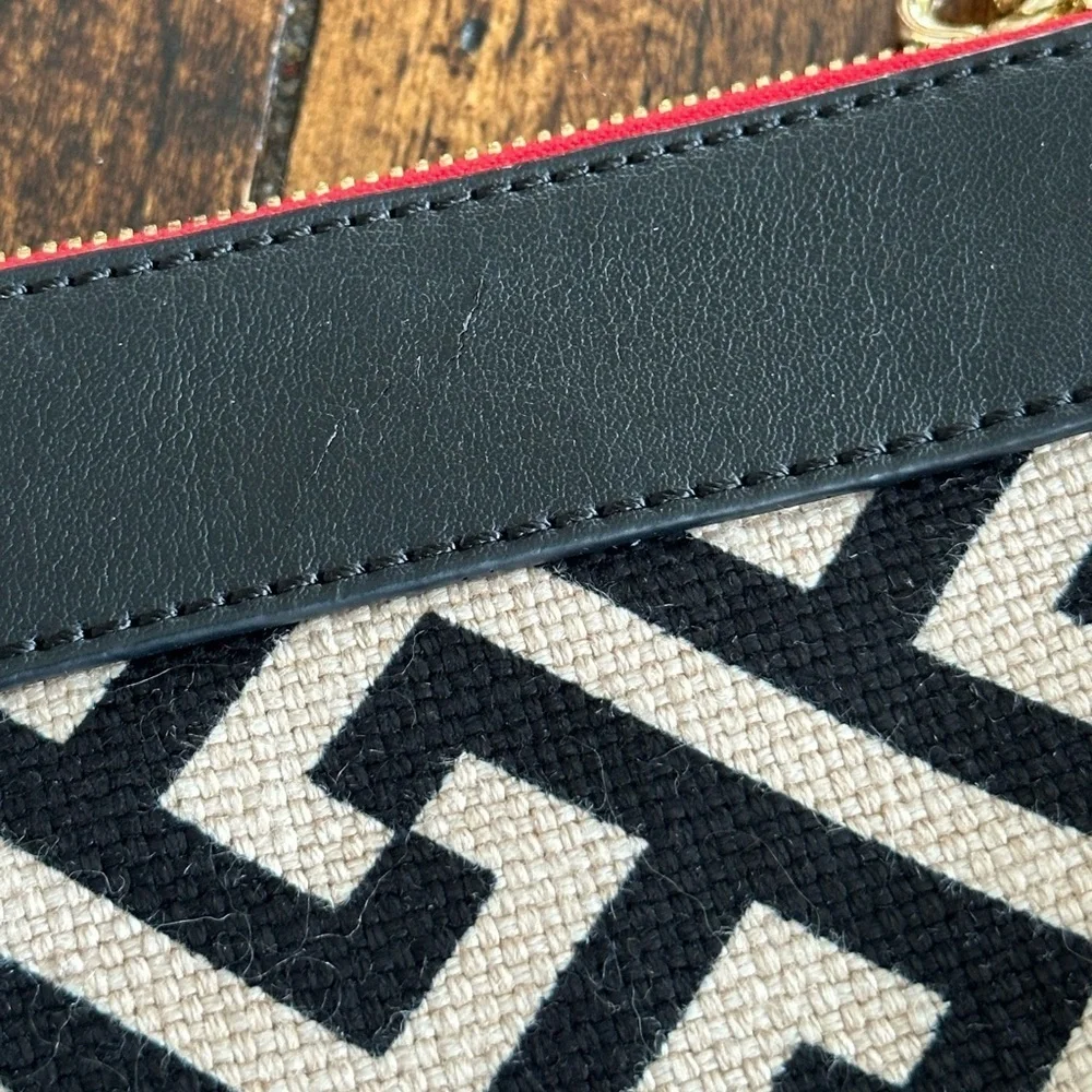 Spartina 449 | Linen & Leather Wristlet in a Cream, Black & Red Geometric Print
